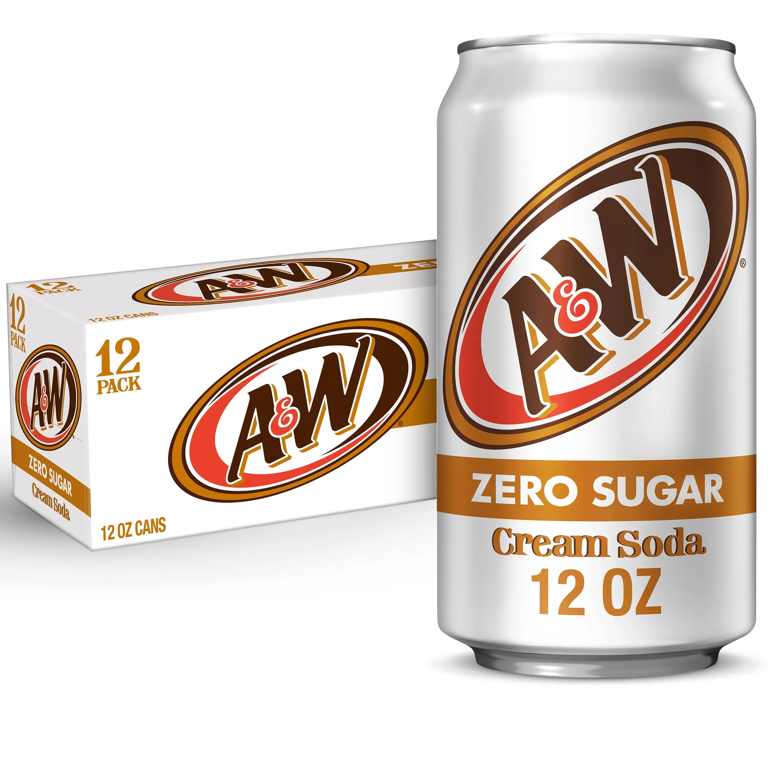 A&W Cream Soda Zero Sugar, 12 fl oz, 12 Pack Cans