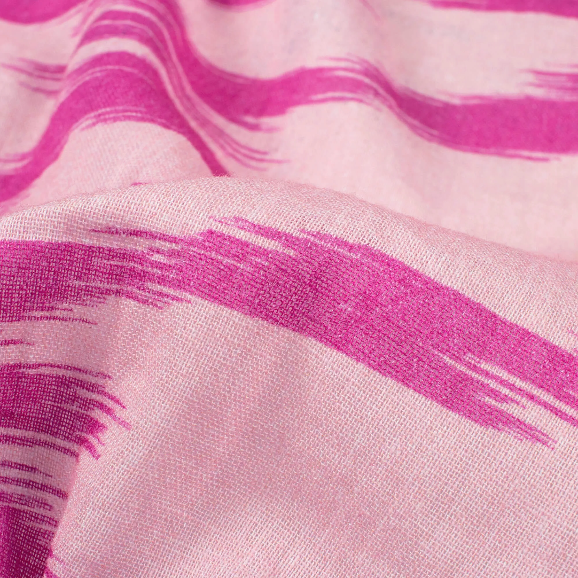 Baby Pink And Mulberry Purple Ikat Pattern Digital Print Pure Cotton Mulmul Fabric