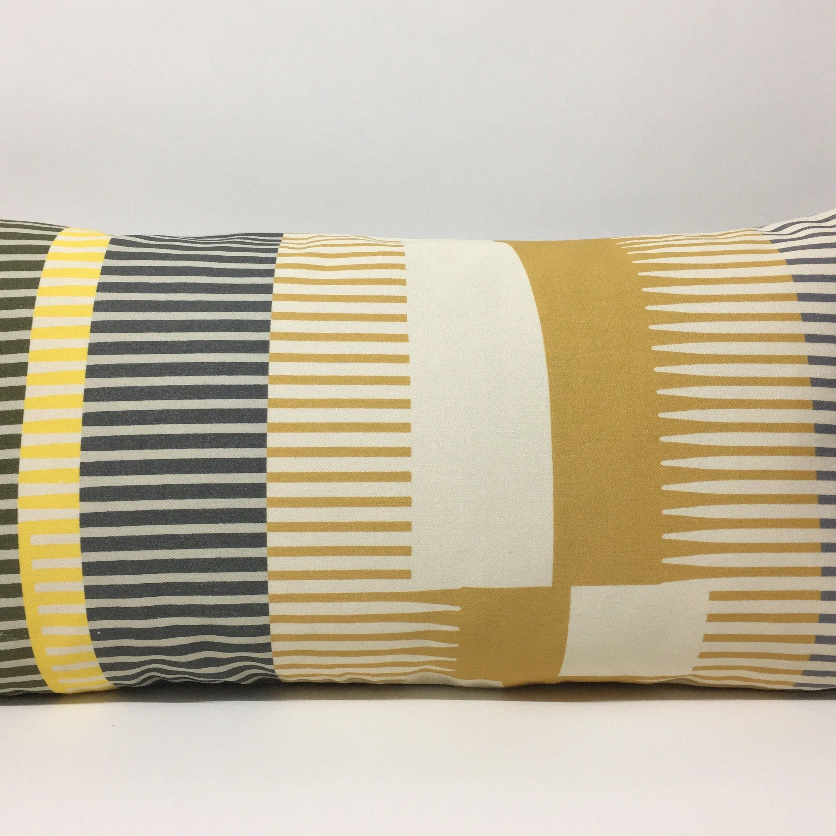 Combed Stripe Cushion - Straw   Vanilla   Black