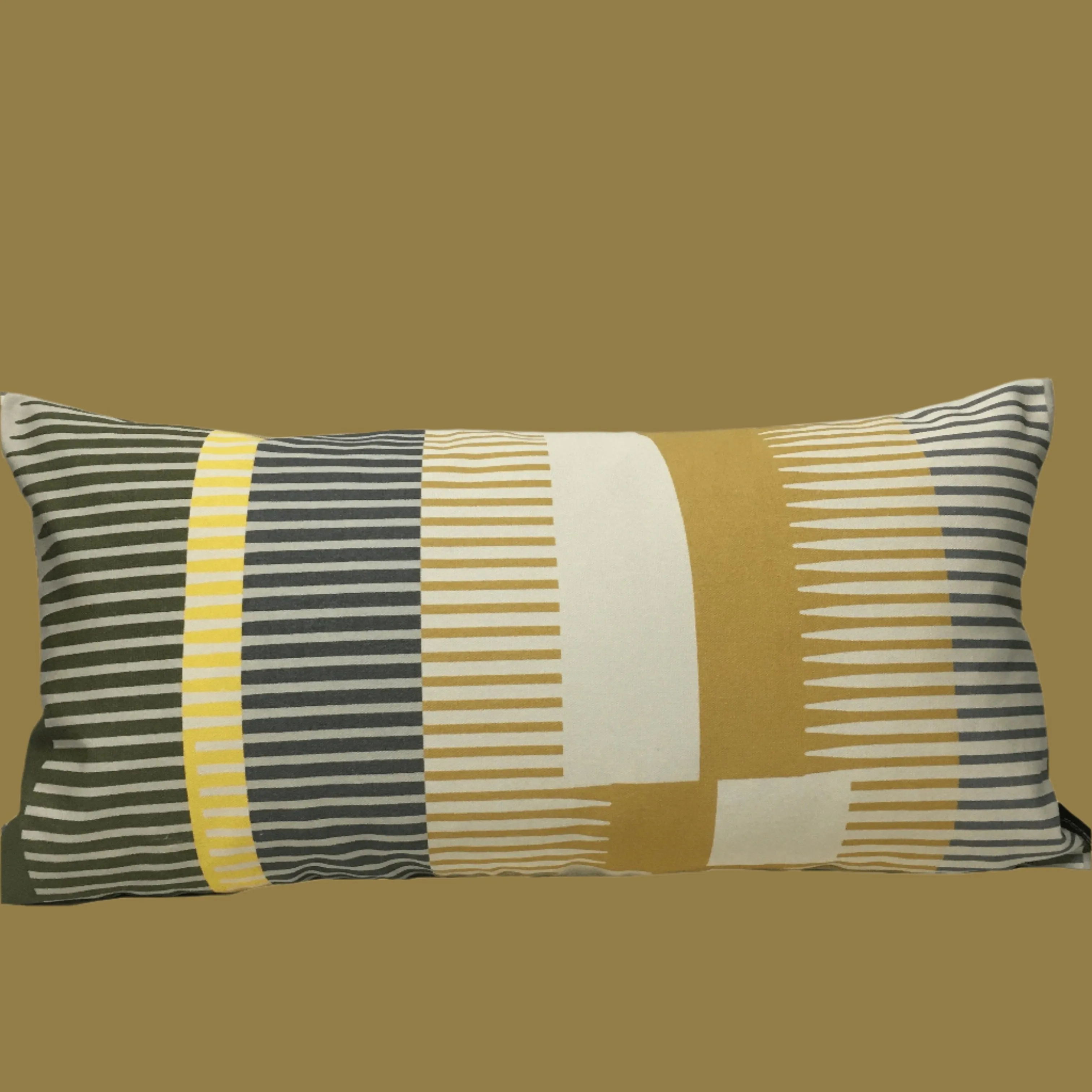 Combed Stripe Cushion - Straw   Vanilla   Black