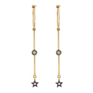 Dangling Star Hoops, Gold/Green (pair)