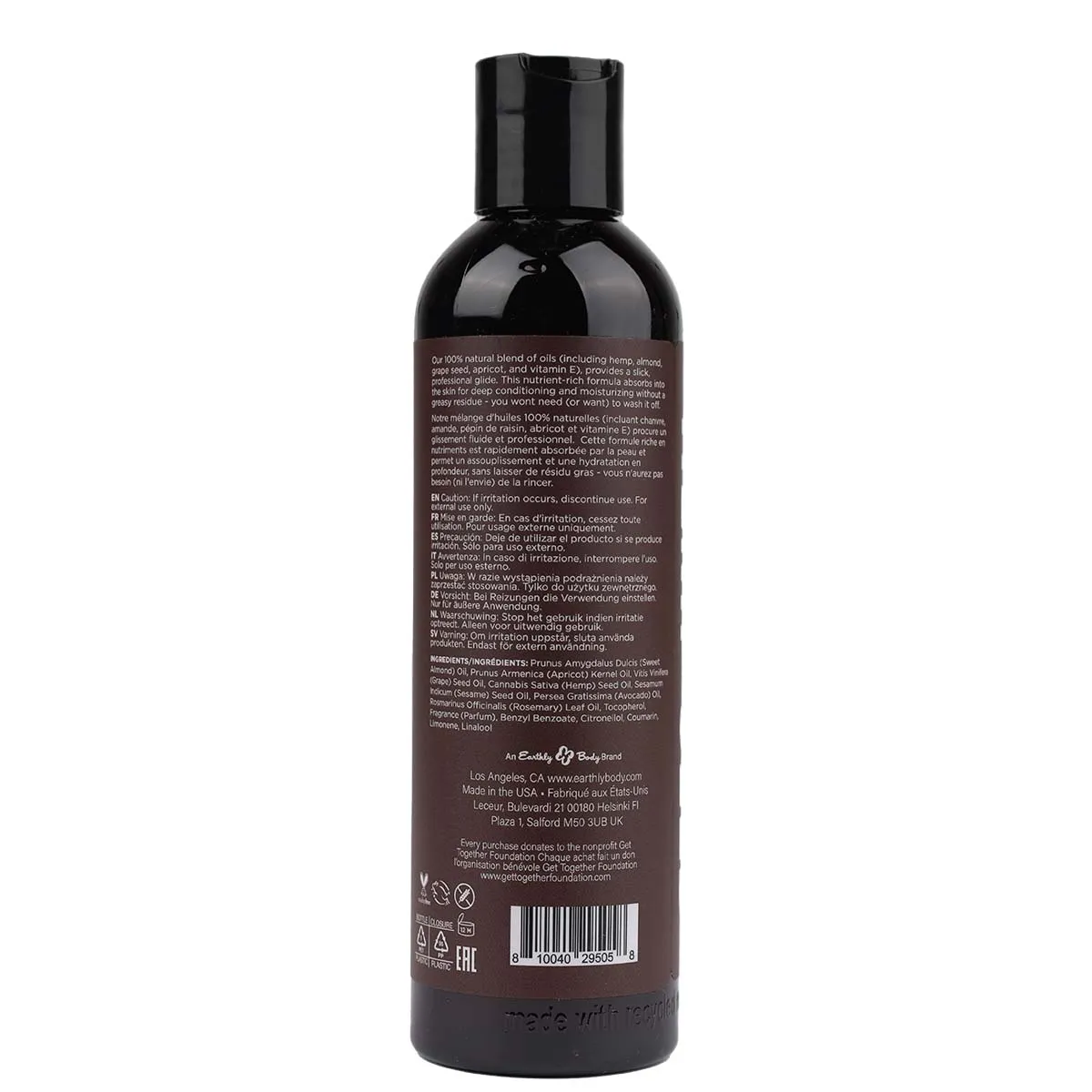 Earthly Body Hemp Seed Massage Oil - Kashmir Musk, 8oz/237ml