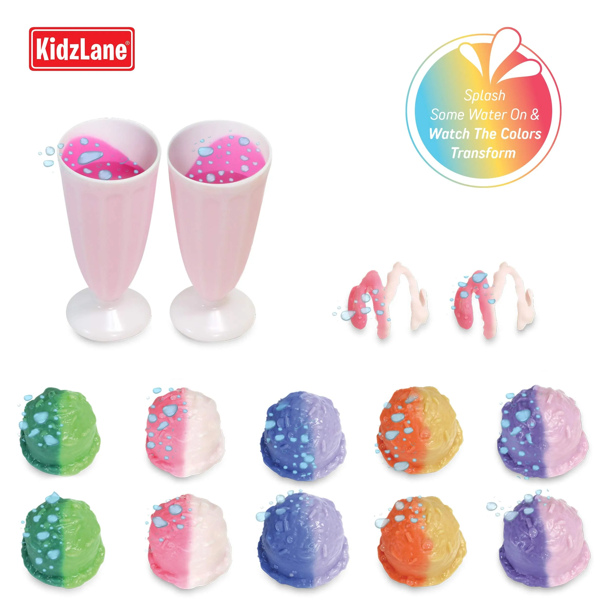 Kidzlane Ice Cream Playset | 34 Piece Ice Cream Toy Set with Color Changing Scoops