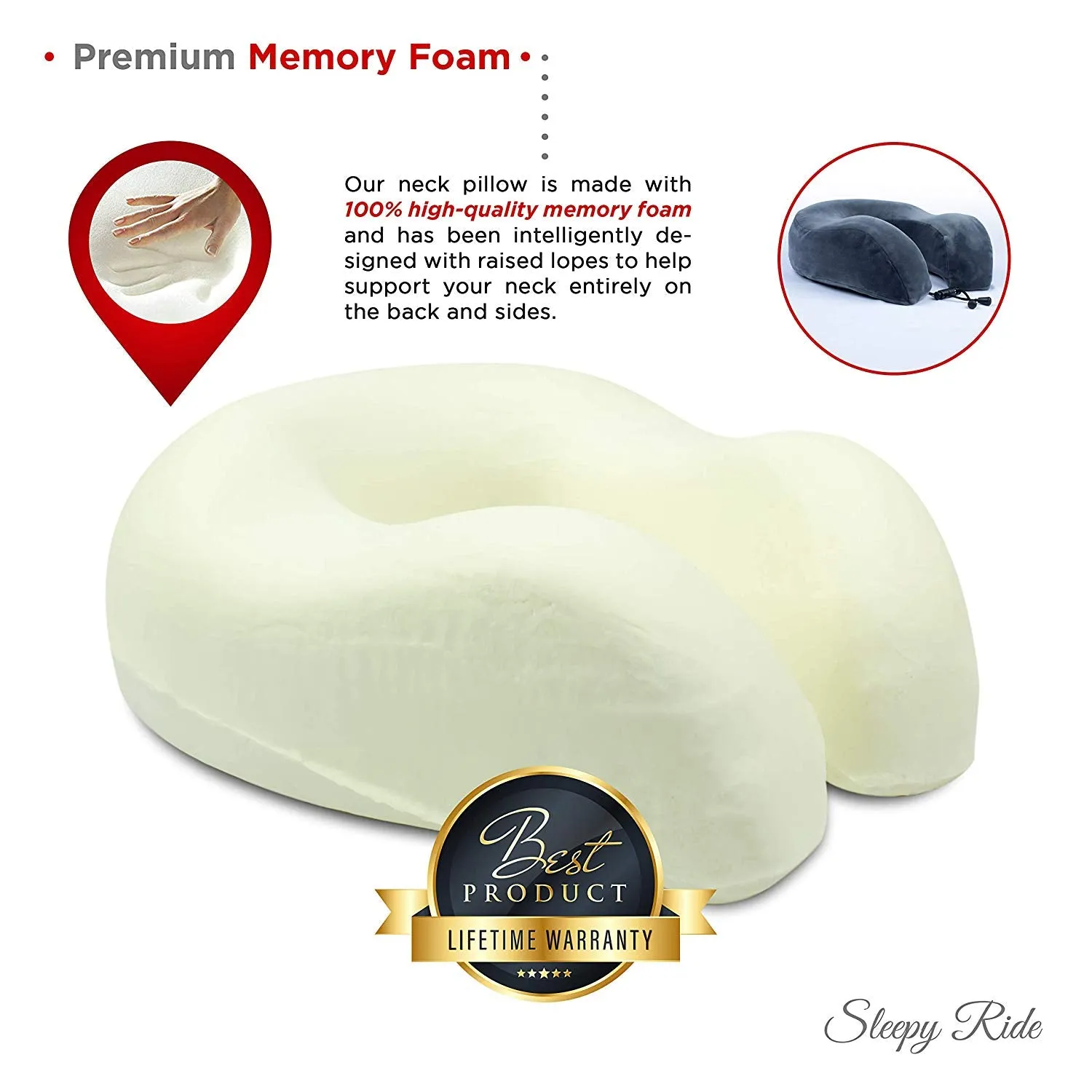 Sleepy Ride Memory Foam Airplane Neck Pillow Travel Kit Includes Neck Pillow, Plush Eye Mask, 2 Soft Ear Plugs